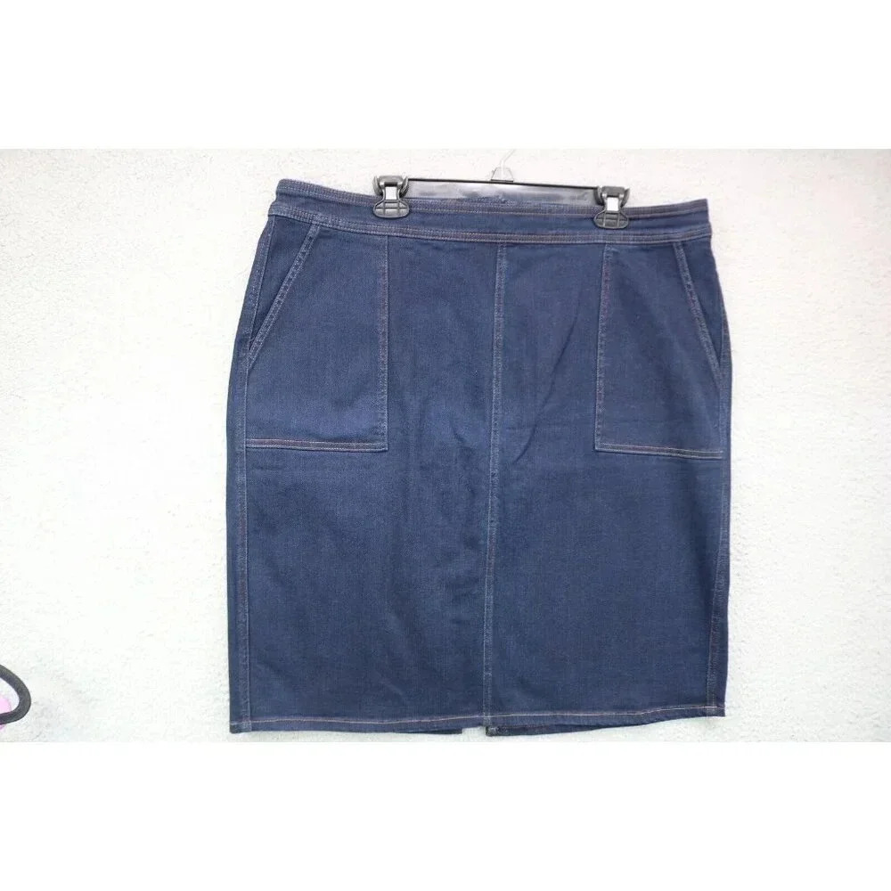 Land's End Denim Skirt-Size 18W-Stretchy-Back Zip